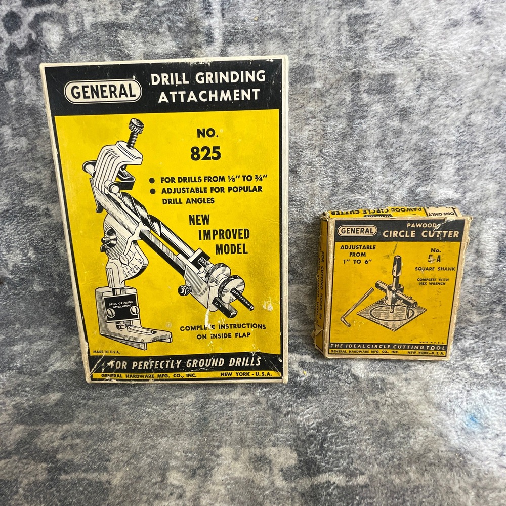 Vintage General Drill Grinding Attachment No 825 & Circle Cutter No 5-A In Box